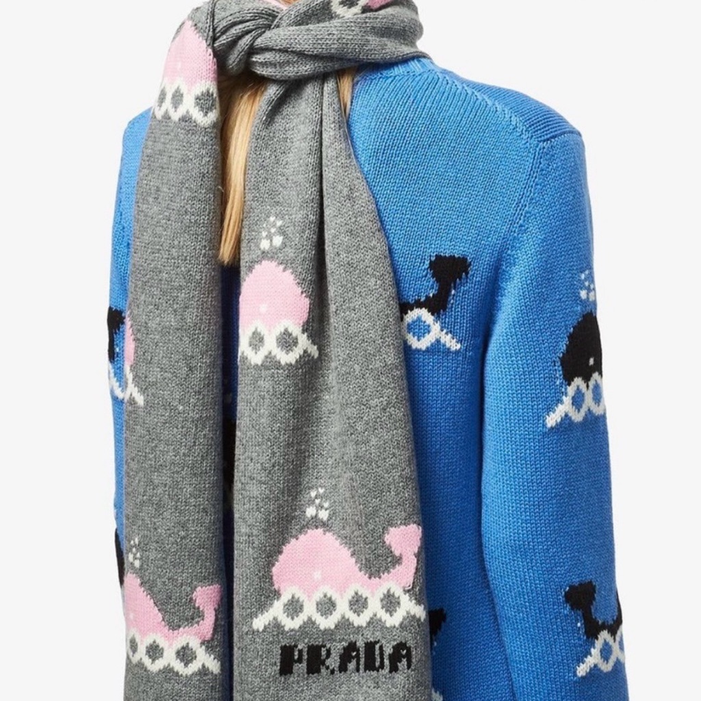 Prada Cashmere And Wool Gray Scarf